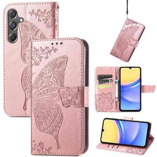 For Samsung Galaxy A15 Butterfly Love Flower Embossed Leather Phone Case(Rose Gold)