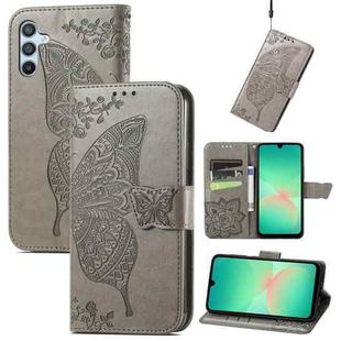 For Samsung Galaxy A26 Butterfly Love Flower Embossed Leather Phone Case(Gray)