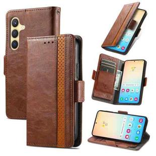 For Samsung Galaxy S25 5G CaseNeo Splicing Dual Magnetic Buckle Leather Phone Case(Brown)