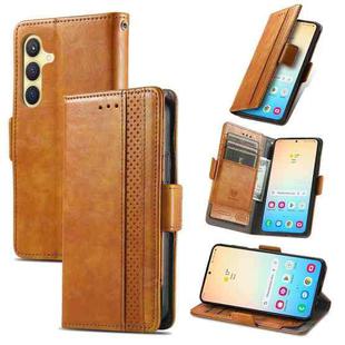 For Samsung Galaxy S25+ 5G CaseNeo Splicing Dual Magnetic Buckle Leather Phone Case(Khaki)