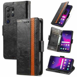 For Samsung Galaxy S25 Ultra 5G CaseNeo Splicing Dual Magnetic Buckle Leather Phone Case(Black)
