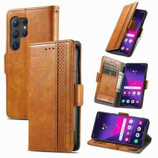 For Samsung Galaxy S25 Ultra 5G CaseNeo Splicing Dual Magnetic Buckle Leather Phone Case(Khaki)