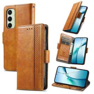 For Samsung Galaxy S24 FE 5G CaseNeo Splicing Dual Magnetic Buckle Leather Phone Case(Khaki)