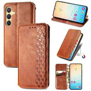 For Samsung Galaxy S25+ 5G Cubic Grid Pressed Magnetic Leather Phone Case(Brown)