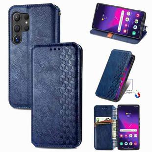 For Samsung Galaxy S25 Ultra 5G Cubic Grid Pressed Magnetic Leather Phone Case(Blue)