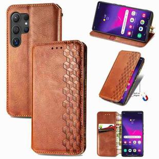 For Samsung Galaxy S25 Ultra 5G Cubic Grid Pressed Magnetic Leather Phone Case(Brown)