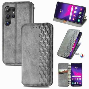 For Samsung Galaxy S25 Ultra 5G Cubic Grid Pressed Magnetic Leather Phone Case(Gray)