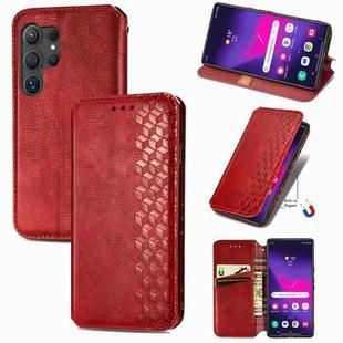 For Samsung Galaxy S25 Ultra 5G Cubic Grid Pressed Magnetic Leather Phone Case(Red)