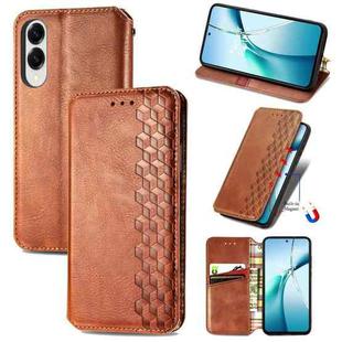 For Samsung Galaxy S25 Edge 5G Cubic Grid Pressed Magnetic Leather Phone Case(Brown)