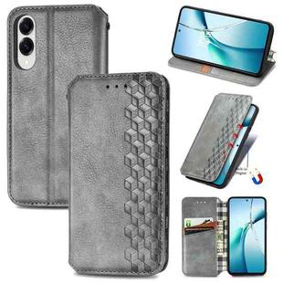 For Samsung Galaxy S25 Edge 5G Cubic Grid Pressed Magnetic Leather Phone Case(Gray)