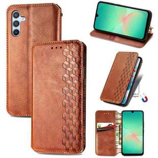 For Samsung Galaxy A26 5G Cubic Grid Pressed Magnetic Leather Phone Case(Brown)