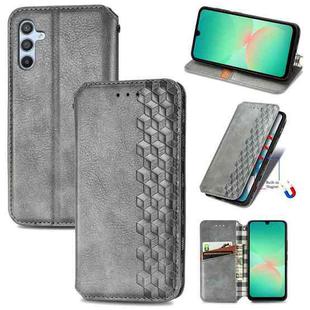 For Samsung Galaxy A26 5G Cubic Grid Pressed Magnetic Leather Phone Case(Gray)