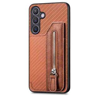 For Samsung Galaxy S24+ 5G Carbon Fiber Horizontal Flip Zipper Wallet Phone Case(Brown)