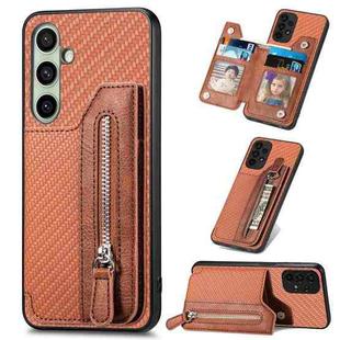For Samsung Galaxy A36 Carbon Fiber Horizontal Flip Zipper Wallet Phone Case(Brown)