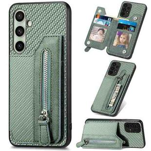 For Samsung Galaxy A56 5G Carbon Fiber Horizontal Flip Zipper Wallet Phone Case(Green)
