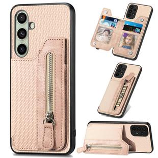 For Samsung Galaxy A56 5G Carbon Fiber Horizontal Flip Zipper Wallet Phone Case(Khaki)