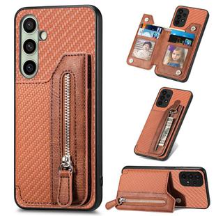 For Samsung Galaxy A56 5G Carbon Fiber Horizontal Flip Zipper Wallet Phone Case(Brown)