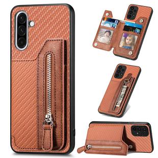 For Samsung Galaxy S25 5G Carbon Fiber Horizontal Flip Zipper Wallet Phone Case(Brown)