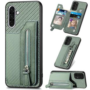 For Samsung Galaxy S25+ 5G Carbon Fiber Horizontal Flip Zipper Wallet Phone Case(Green)