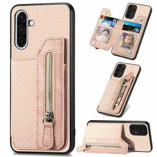 For Samsung Galaxy S25+ 5G Carbon Fiber Horizontal Flip Zipper Wallet Phone Case(Khaki)