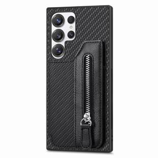 For Samsung Galaxy S25 Ultra 5G Carbon Fiber Horizontal Flip Zipper Wallet Phone Case(Black)