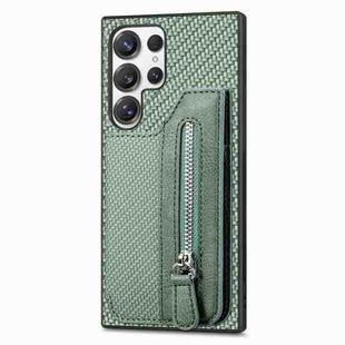 For Samsung Galaxy S25 Ultra 5G Carbon Fiber Horizontal Flip Zipper Wallet Phone Case(Green)