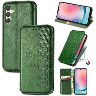 For Samsung Galaxy A25 5G Cubic Grid Pressed Magnetic Leather Phone Case(Green)