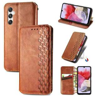 ForSamsung Galaxy M34 5G Cubic Grid Pressed Magnetic Leather Phone Case(Brown)