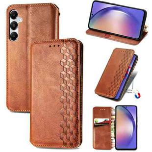 For Samsung Galaxy A55 5G Cubic Grid Pressed Magnetic Leather Phone Case(Brown)