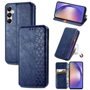 For Samsung Galaxy A55 5G Cubic Grid Pressed Magnetic Leather Phone Case(Blue)