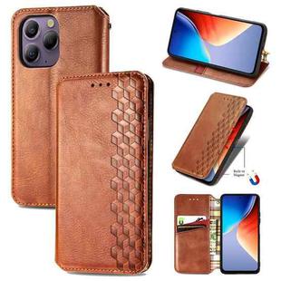 For Samsung Galaxy Xcover 7 Cubic Grid Pressed Magnetic Leather Phone Case(Brown)