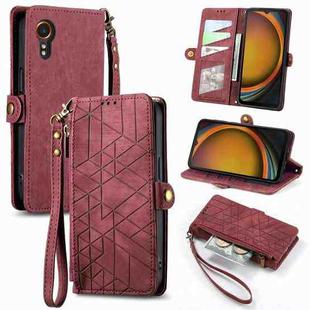For Samsung Galaxy Xcover 7 Geometric Zipper Wallet Side Buckle Leather Phone Case(Red)