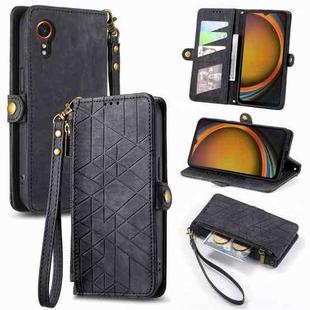 For Samsung Galaxy Xcover 7 Geometric Zipper Wallet Side Buckle Leather Phone Case(Black)