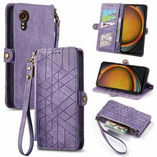 For Samsung Galaxy Xcover 7 Geometric Zipper Wallet Side Buckle Leather Phone Case(Purple)