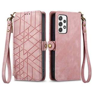 For Samsung Galaxy A53 5G Geometric Zipper Wallet Side Buckle Leather Phone Case(Pink)