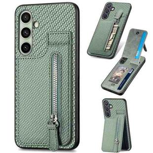 For Samsung Galaxy A56 5G Carbon Fiber Vertical Flip Zipper Phone Case(Green)