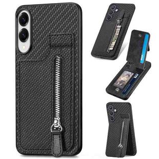 For Samsung Galaxy S25 Edge 5G Carbon Fiber Vertical Flip Zipper Phone Case(Black)
