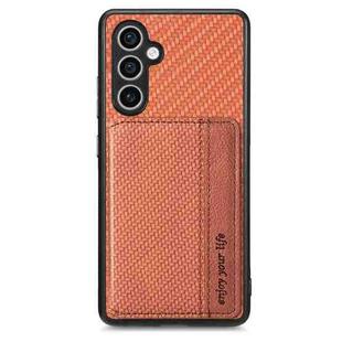 For Samsung Galaxy S23 FE 5G Carbon Fiber Magnetic Card Wallet RFID Blocking Phone Case(Brown)