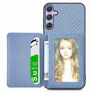 For Samsung Galaxy S25 Ultra 5G Carbon Fiber Magnetic Card Wallet RFID Blocking Phone Case(Blue)