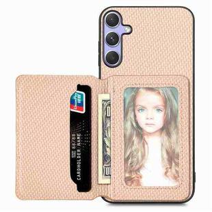 For Samsung Galaxy S25 Ultra 5G Carbon Fiber Magnetic Card Wallet RFID Blocking Phone Case(Khaki)
