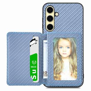 For Samsung Galaxy A56 5G Carbon Fiber Magnetic Card Wallet RFID Blocking Phone Case(Blue)