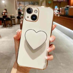 For iPhone 15 Plus Electroplating Love Heart Holder TPU Phone Case(White)