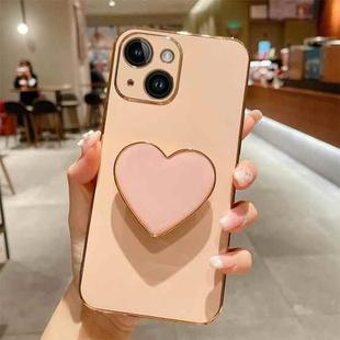 For iPhone 15 Electroplating Love Heart Holder TPU Phone Case(Pink)