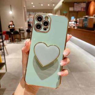 For iPhone 15 Electroplating Love Heart Holder TPU Phone Case(Green)