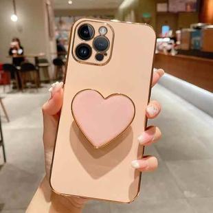 For iPhone 14 Pro Max Electroplating Love Heart Holder TPU Phone Case(Pink)