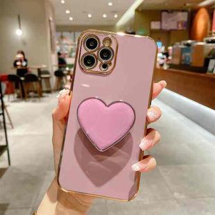For iPhone 13 Pro Max Electroplating Love Heart Holder TPU Phone Case(Purple)