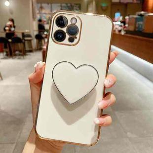 For iPhone 13 Pro Max Electroplating Love Heart Holder TPU Phone Case(White)