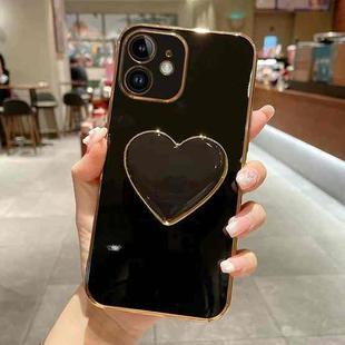 For iPhone 12 mini Electroplating Love Heart Holder TPU Phone Case(Black)