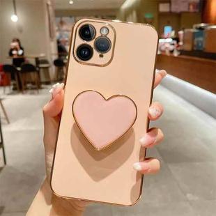 For iPhone 11 Pro Max Electroplating Love Heart Holder TPU Phone Case(Pink)