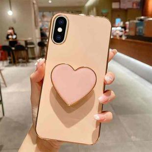 For iPhone XS Max Electroplating Love Heart Holder TPU Phone Case(Pink)